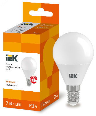 Лампа светодиодная LED 7вт E14 тепло-белый матовый шар ECO