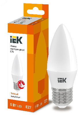 Лампа светодиодная LED 5вт E27 тепло-белый матовая свеча ECO