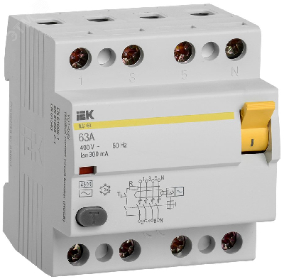 Выключатель дифференциального тока (УЗО) 4п 63А 300мА ВД1-63 АС(Электромеханическое)
