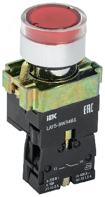 Кнопка управления красная LAY5-BW3461 1но с подсветкой 240В