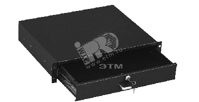 Ящик для документов 2U глубиной 360 мм с замком цвет черный (RAL 9004)