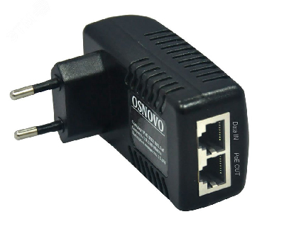 Инжектор PoE 1 порт Fast Ethernet 10/100 Мб/с 15.4В, совместим PoE IEEE 802.3af.
