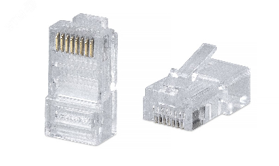 Коннектор RJ-45 под витую пару. категория 5e. универсальный (для одножильного и многожильного кабеля) для проводников с толщиной по изоляции до 1.05 мм