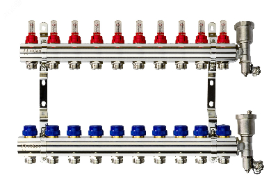Коллекторная группа FHF-10RF set 10 контуров 1' х 3/4' с расходомерами, воздухоотводчиками и кронштейнами