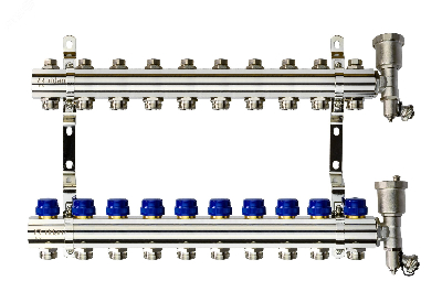 Коллекторная группа FHF-10R set 10 контуров 1' х 3/4' c воздухоотводчиками и кронштейнами