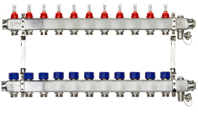 Коллекторная группа SSM-11RF set 11 контуров 1' x 3/4' с расходомерами и кронштейнами