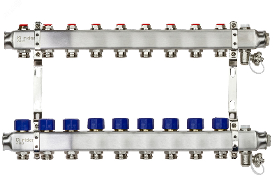 Коллекторная группа SSM-9R set 9 контуров 1' x 3/4' с термостатическими клапанами и кронштейнами