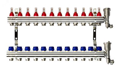Коллекторная группа FHF-12RF set 12 контуров 1' х 3/4' с расходомерами, воздухоотводчиками и кронштейнами