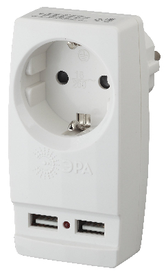 Адаптер ''Polynom'' 1гн 220V + 2xUSB 2100mA, c заземл, (белый) (10/60/1440) SP-1e-USB-W''