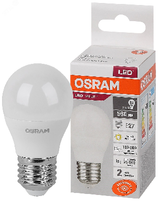 Лампа светодиодная LED 7 Вт E27 3000К 560Лм шарик 220 В (замена 60Вт) OSRAM