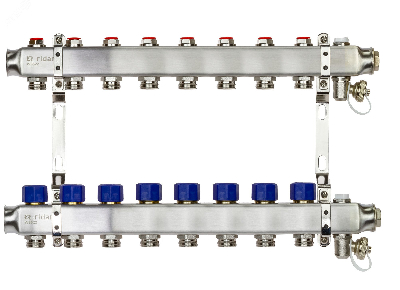 Коллекторная группа SSM-8R set 8 контуров 1' x 3/4' с термостатическими клапанами и кронштейнами