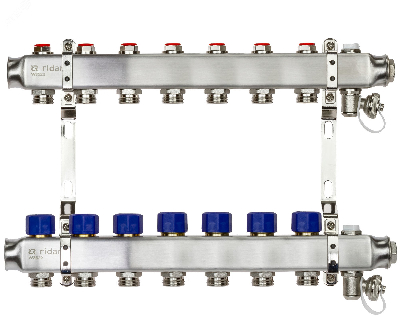 Коллекторная группа SSM-7R set 7 контуров 1' x 3/4' с термостатическими клапанами и кронштейнами