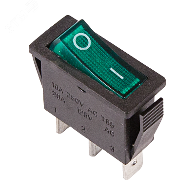 Выключатель клавишный 250V 15А (3с) ON-OFF зеленый с подсветкой, REXANT