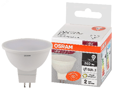 Лампа светодиодная LED 7 Вт GU5.3 3000К 560Лм спот 220 В (замена 60Вт) OSRAM