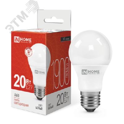 Лампа светодиодная LED-A60-VC 20Вт 230В Е27 4000К 1900Лм IN HOME