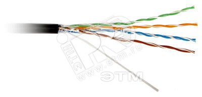 Витая пара UTP неэкранированная U/UTP категория 5e 4 пары (22 AWG) одножильный (solid) внешний PE черный (куски)