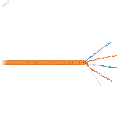 Кабель U/UTP 4 пары, Кат.5e (Класс D), тест по ISO/IEC, 100МГц, одножильный, BC (чистая медь), 24AWG (0,51мм), полимерный материал нг(А)-HF, внутренний, оранжевый, 305м